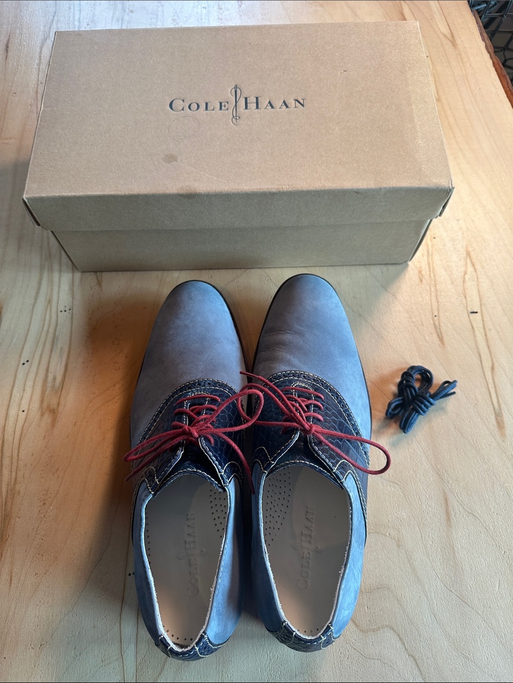 Cole Haan blue Leather Oxfords with red or blue Laces
